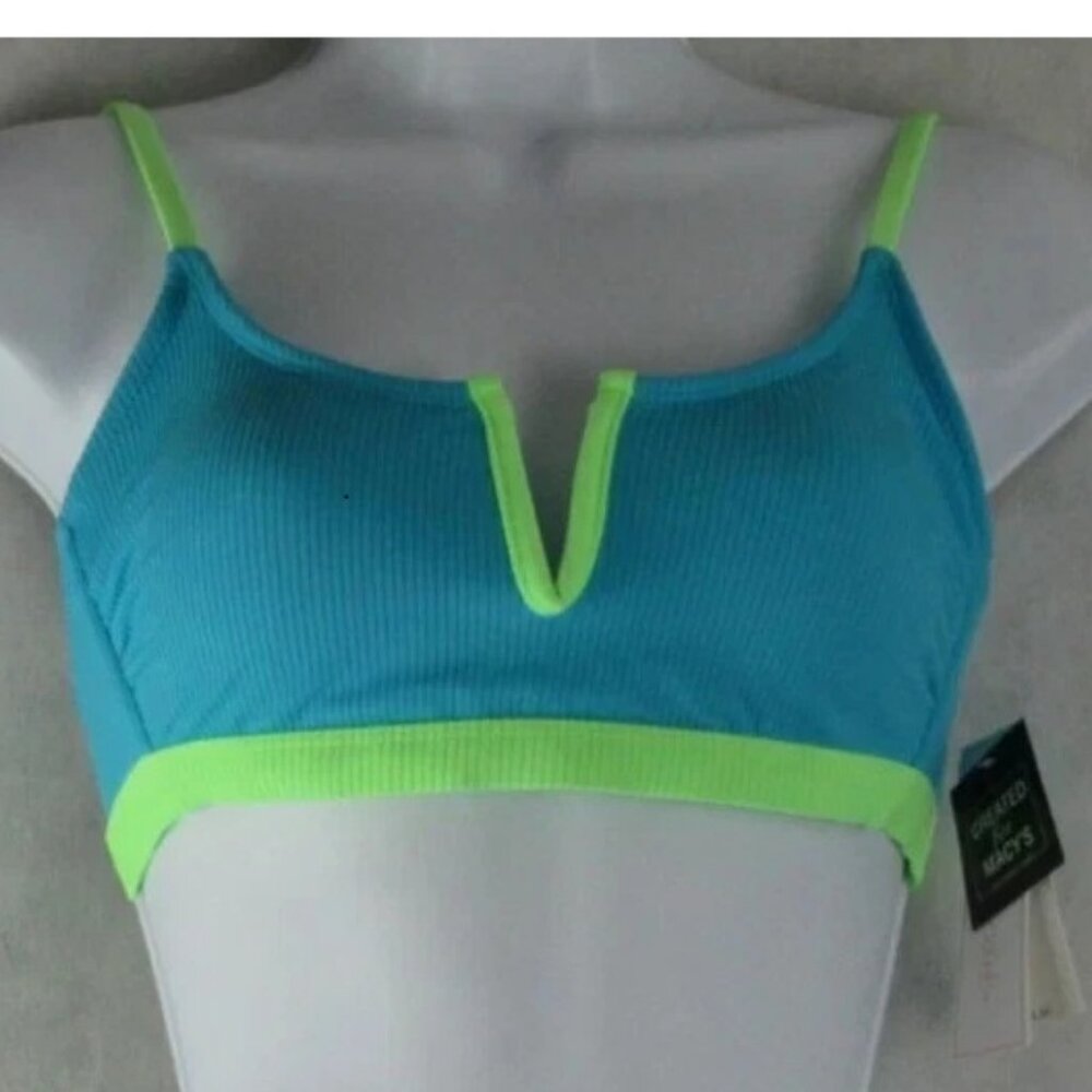 NWT Salt + Cove Juniors V-Wire Bralette Bikini Top Swimsuit, Blue Green, Small